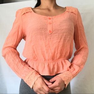 Salmon long sleeve lace top
